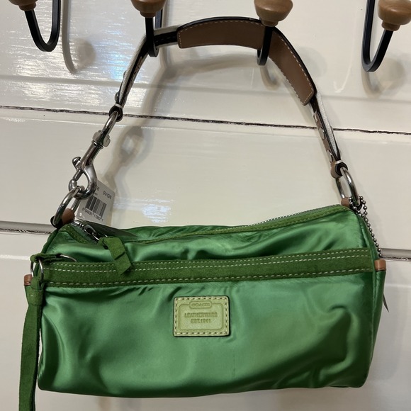 Coach Handbags - NEW COACH satin BARREL shoulder bag  purse Y2k 10666 Emerald Green NWT Soho